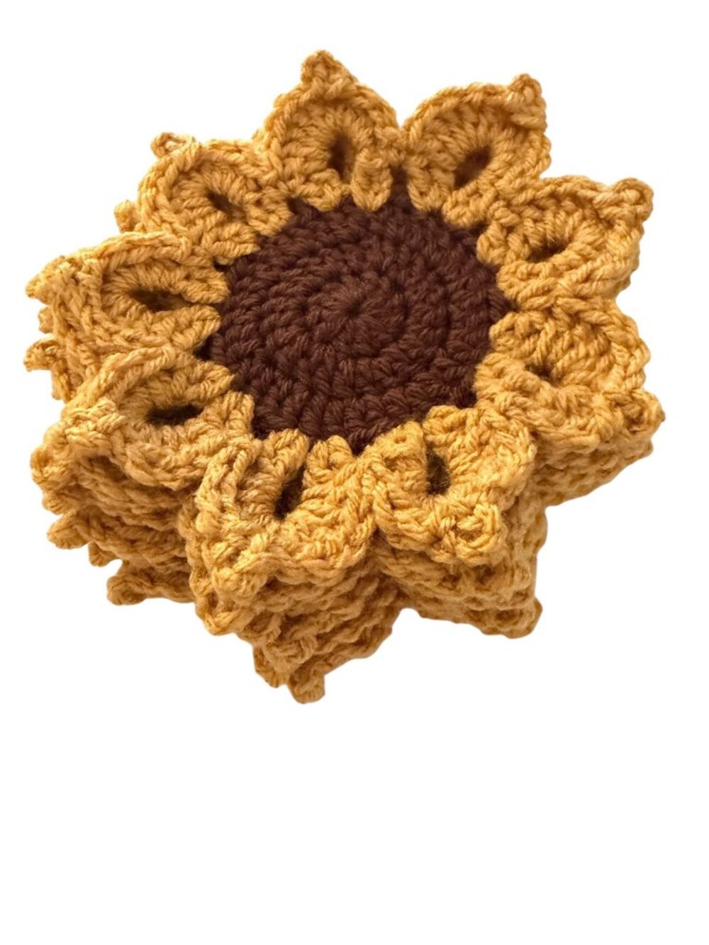 Handmade Crochet Sunflower Coasters Set Of 6 Decorative Yellow Gold Brown 6" - Picture 4 of 9